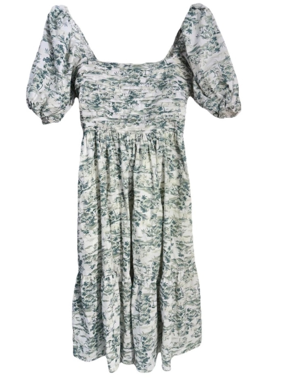 Abercrombie & Fitch Emerson Dress Poplin Puff Sleeve Midi Olive Size S NWOT - Picture 3 of 10